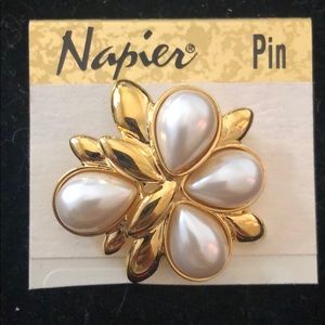 Napier gold tone and faux pearl pin